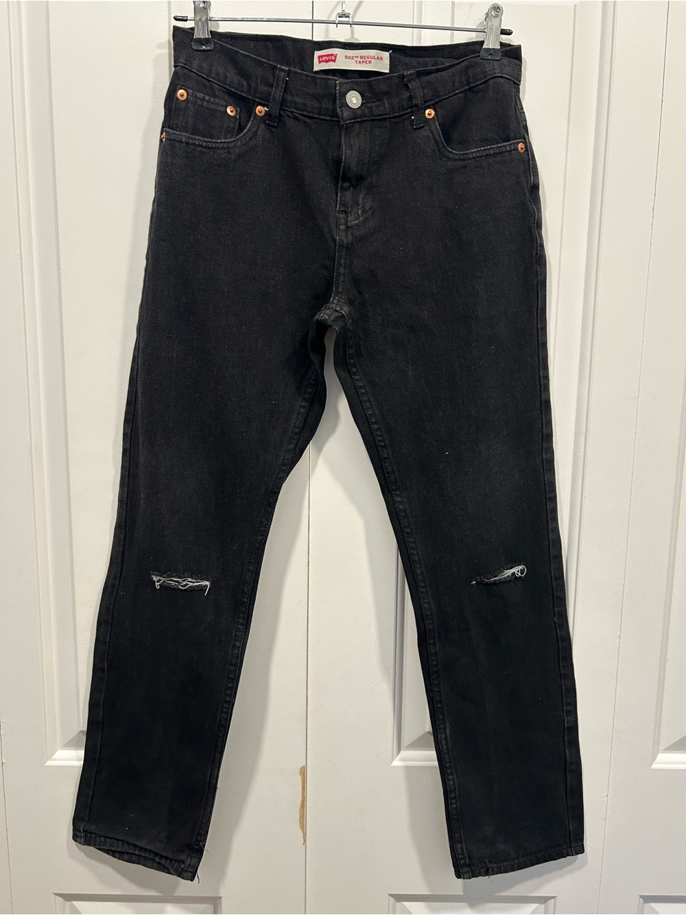 Levi’s 502 Regular Taper Boys 14 Reg W27 L27 Black Distressed Jeans